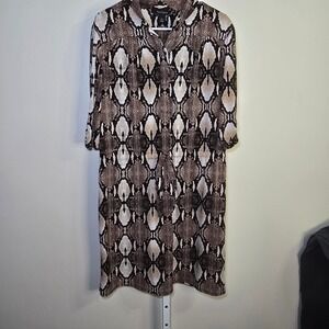 White House Black Market Snakeskin Print Shirt Dress Long Sleeve Womens sz L‎